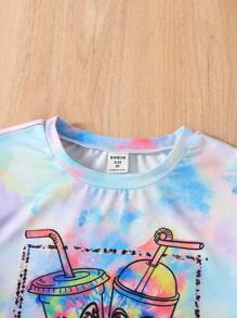 SHEIN 女孩紮染飲料和字母圖案T恤 - 彩色 - 查看 6