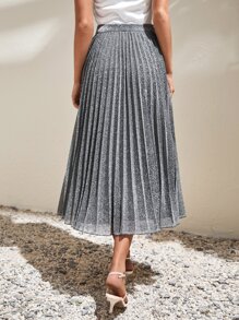 SHEIN Frenchy 金屬亮絲高腰百褶半身裙 - 灰色 - 查看 5