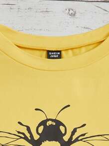 SHEIN LUNE Camiseta de abeja & con estampado de letra - Amarillo - Ver 3