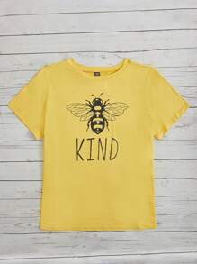 SHEIN LUNE Camiseta de abeja & con estampado de letra - Amarillo - Ver 4