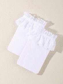 1對嬰兒荷葉邊褶邊鏤空及膝襪 - 白色 - 查看 2