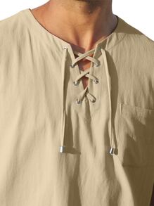 NITAGUT Men Lace Up Front Tank Top - Apricot - View 5
