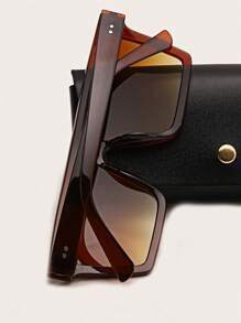 1 副男女通用平条方形框架波西米亚风时尚眼镜，适合户外旅行 - 棕色 - 查看 2