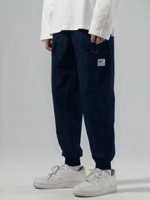 Manfinity Hypemode 男士字母貼布工裝褲 - 藏蓝色 - 查看 4