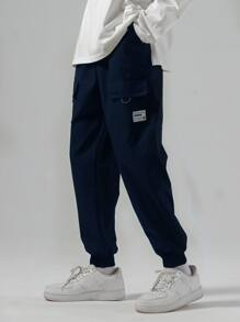 Manfinity Hypemode 男士字母貼布工裝褲 - 藏蓝色 - 查看 6