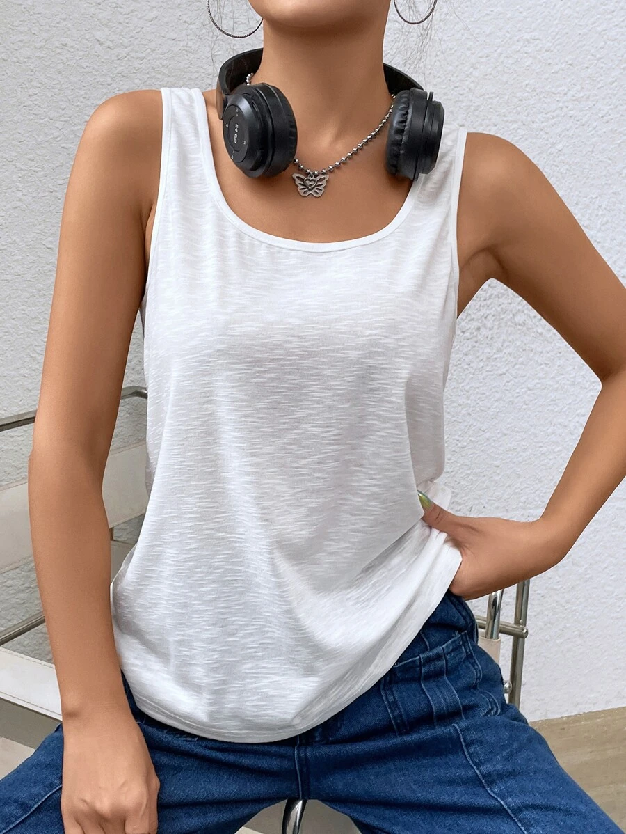 SHEIN Unity 素色背心上衣 - 白色 - 查看 1