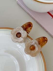 2pcs Women Flower Decor Sweet Style Hair Clip Cute Valentine's Day Summer Claw Clips Hair Claws Hair Barrettes, School Stuff, Vacation Outfits Woman, Hair Accessories - Coffee - View 3