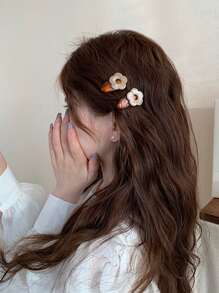 2pcs Women Flower Decor Sweet Style Hair Clip Cute Valentine's Day Summer Claw Clips Hair Claws Hair Barrettes, School Stuff, Vacation Outfits Woman, Hair Accessories - Coffee - View 4