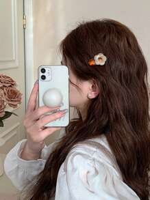 2pcs Women Flower Decor Sweet Style Hair Clip Cute Valentine's Day Summer Claw Clips Hair Claws Hair Barrettes, School Stuff, Vacation Outfits Woman, Hair Accessories - Coffee - View 6