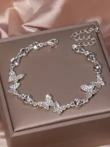 Rhinestone Butterfly Decor Bracelet - Silver - View 1