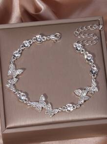 Rhinestone Butterfly Decor Bracelet - Silver - View 2