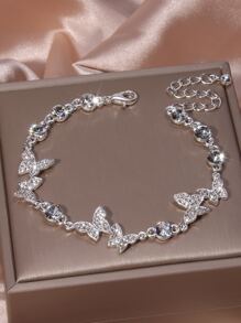 Rhinestone Butterfly Decor Bracelet - Silver - View 3