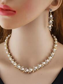 3 cái/bộ Bộ Trang Sức Trang Trí Kim Cương Giả & Ngọc Trai Giả - Vàng - Xem 1