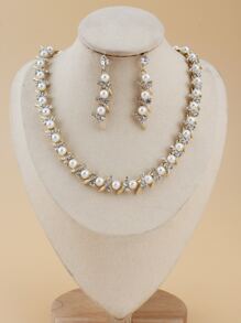 3 cái/bộ Bộ Trang Sức Trang Trí Kim Cương Giả & Ngọc Trai Giả - Vàng - Xem 2