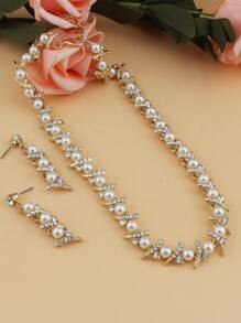 3 cái/bộ Bộ Trang Sức Trang Trí Kim Cương Giả & Ngọc Trai Giả - Vàng - Xem 4