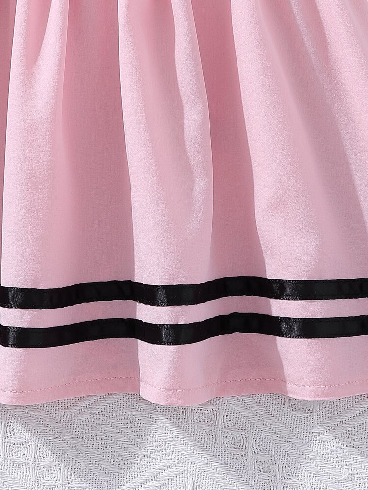 Toddler Girls Contrast Tape Puff Sleeve Peplum Top & Shorts & Hat