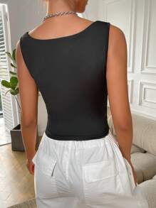 SHEIN EZwear Casual Solid Black Crop Tank Top For Summer - Black - View 2