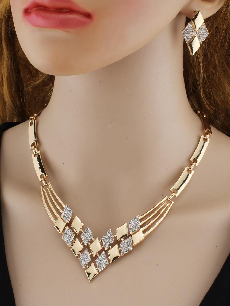 3 cái / bộ Bộ trang sức trang trí Rhinestone - Vàng - Xem 1
