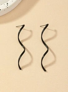 Matte Black Spiral Design Stud Earrings - Black - View 3