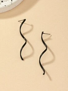 Matte Black Spiral Design Stud Earrings - Black - View 2