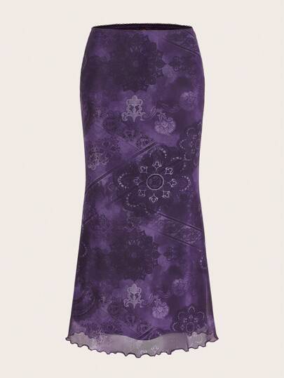 Jupe Imprimé Floral À Ourlet Ondulé En Tulle