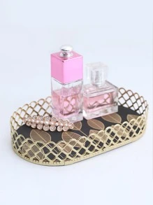 1pc Iron Jewelry Tray, Modernist Leaf Pattern Geometric Design Jewelry Storage Display Tray For Home - Multicolor - View 1