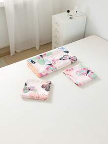 3入組蝴蝶圖案被套1入組被套和2入組枕套四季現代派滌綸床上用品套裝 - 粉色 - 查看 3