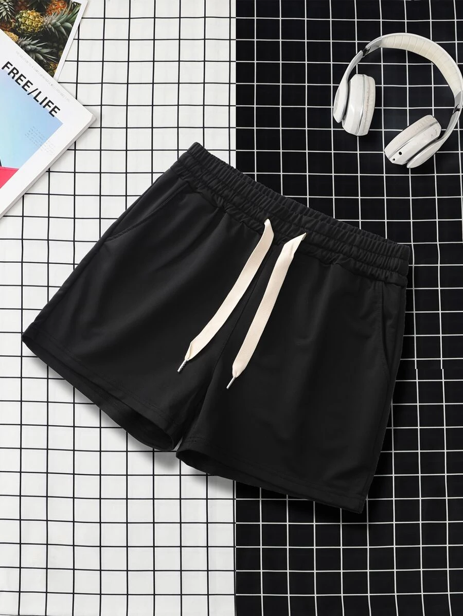 Manfinity EZcore Loose Fit Men's Drawstring Waist Track Shorts Sweat Plain Black - Black - View 1