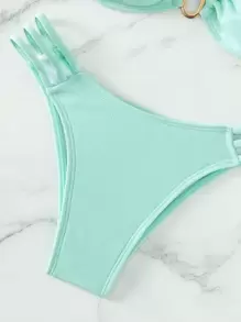 Swim Mod Women's Solid Color Ruched Sexy Bikini Swimsuit Set, U-Shaped Wire - Mint Blue - View 7