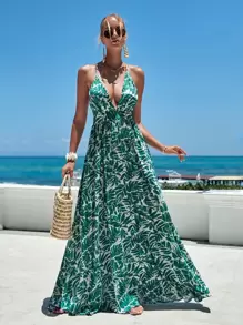 Vivid Eden Đầm Lộ Lưng Hội Chữ thập Buộc lại Nhiệt đới Tất cả trên in Boho - Nhiều màu - Xem 4