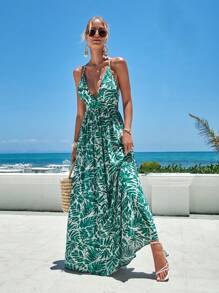 Vivid Eden Đầm Lộ Lưng Hội Chữ thập Buộc lại Nhiệt đới Tất cả trên in Boho - Nhiều màu - Xem 6