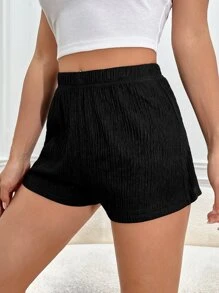 SHEIN EZwear Solid Elastic Waist Shorts - Black - View 3