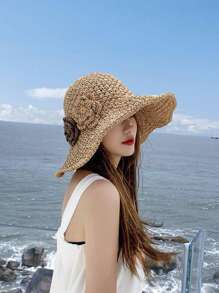 1 Phụ Nữ Trang Trí Hoa Mũ Rơm Boho Cho Kỳ Nghỉ - Màu Khaki - Xem 2