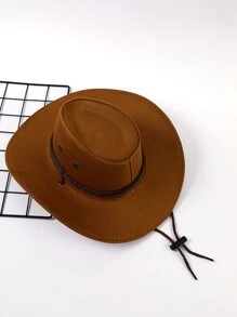 1pc Unisex String Decor Adjustable Fashionable Cowboy Hat For Outdoor - Khaki - View 1