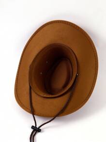 1pc Unisex String Decor Adjustable Fashionable Cowboy Hat For Outdoor - Khaki - View 4