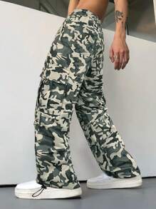 Manfinity Hombres Pantalones con estampado de camuflaje de cintura con cordón - Multicolor - Ver 2