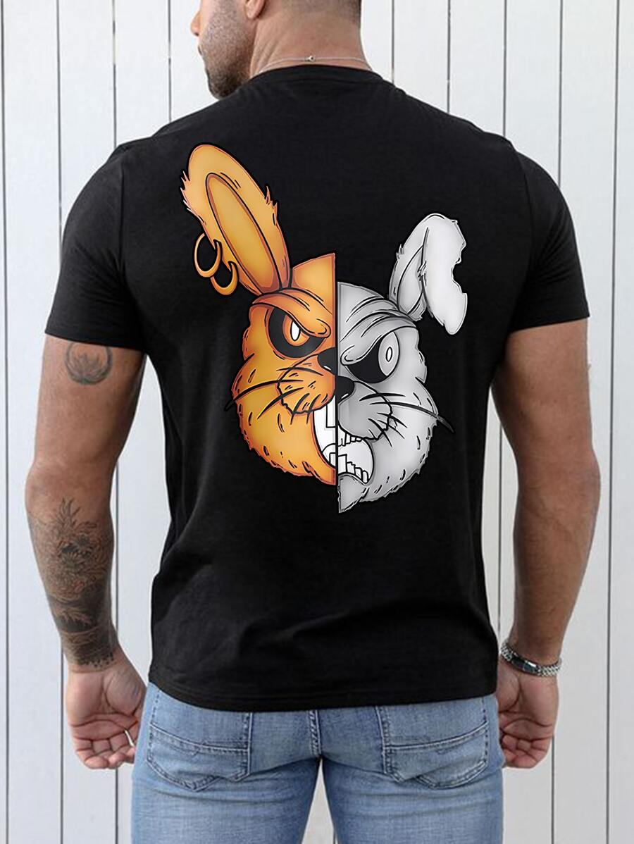 Manfinity EMRG 男士卡通圖案T恤 - 黑色 - 查看 1