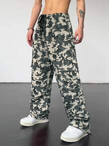 Manfinity Hombres Pantalones con estampado de camuflaje de cintura con cordón - Multicolor - Ver 3