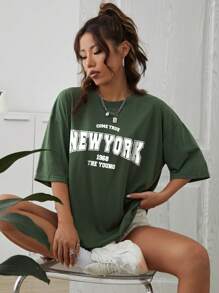 INAWLY Camiseta de mujer de manga caída con gráfico de letra