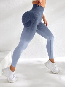 Easithlete 無縫寬腰帶漸層運動打底褲 - 霧霾藍 - 查看 3