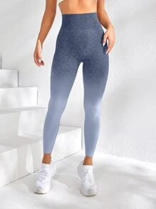 Easithlete 無縫寬腰帶漸層運動打底褲 - 霧霾藍 - 查看 5