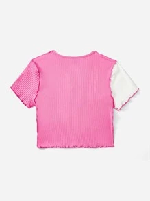 SHEIN EZwear Colourblock Lettuce Trim Crop Tee - Multicolor - View 2