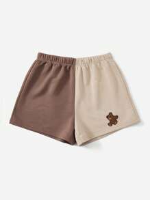 SHEIN EZwear 雙色小熊刺繡短褲 - 彩色 - 查看 3