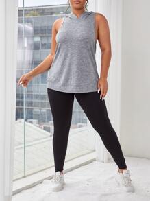 SHEIN Sports Plus Hooded Tank Top & Leggings - Multicolor - View 3