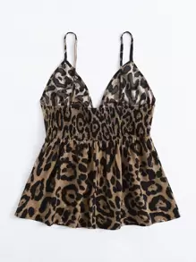 SHEIN LUNE Plus Knot Front Leopard Cami Top Graphic Cheetah Print Tees Women Tops - Multicolor - View 2