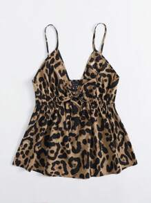 SHEIN LUNE Plus Knot Front Leopard Cami Top Graphic Cheetah Print Tees Women Tops - Multicolor - View 5