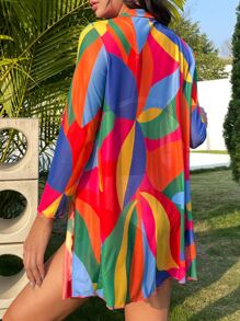 SHEIN Swim Summer Beach Allover Print Open Front Kimono - Multicolor - View 1