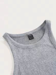 SHEIN EZwear Solid Ribbed Knit Bodycon Dress - Light Grey - View 3