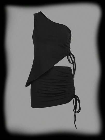 monospalla coulisse laterale orlo asimmetrico Top & Gonna aderente