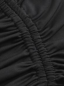 PUNK One Shoulder Drawstring Side Asymmetrical Hem Top & Bodycon Skirt - Black - View 3
